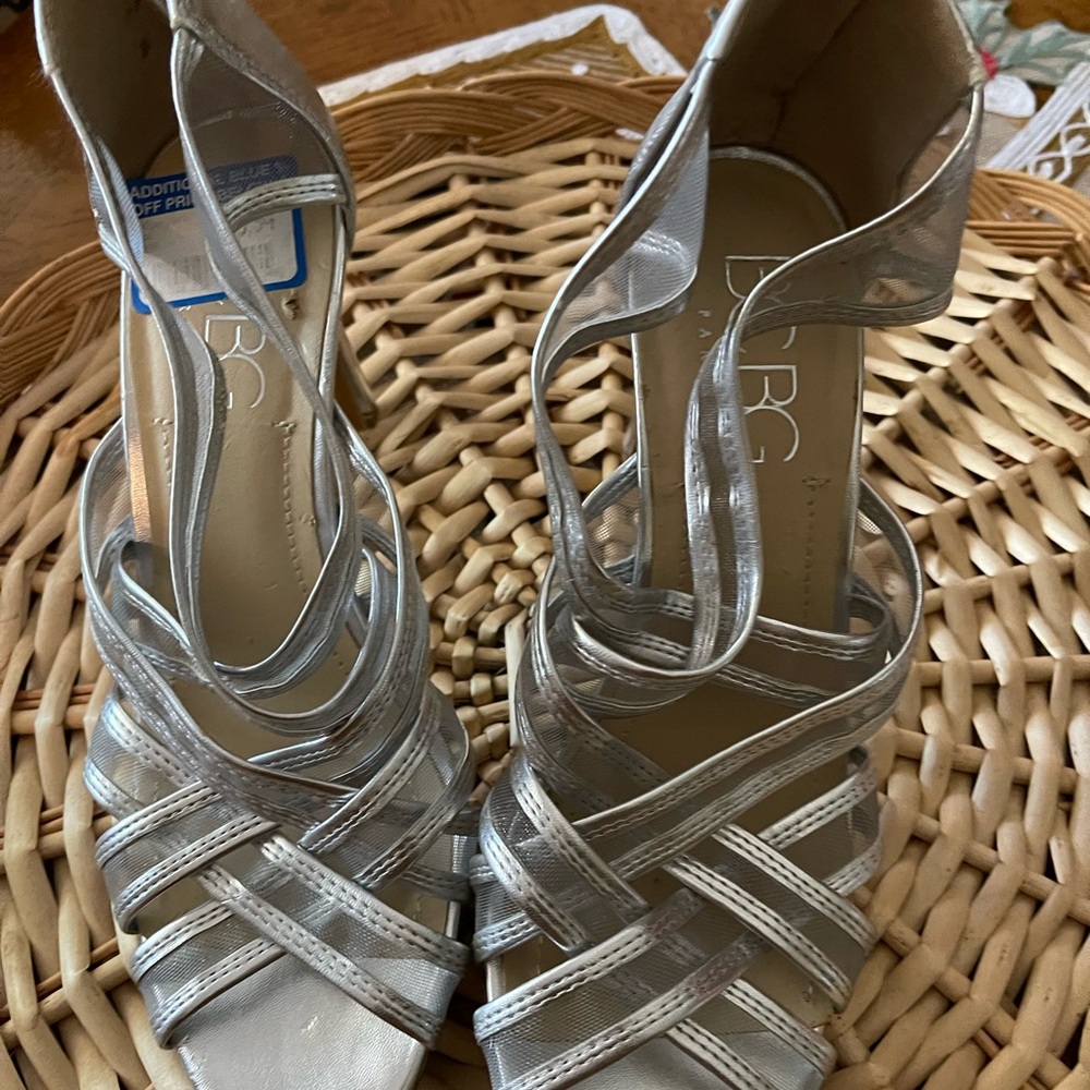 BCBG Paris Silver Strappy Heels